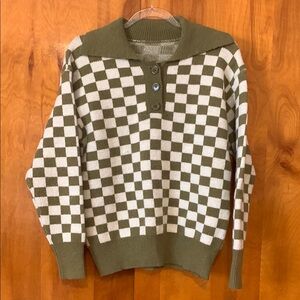 Checkered Green and White Sweater